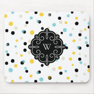 Tapis De Souris Monogramme bleu et jaune de motif de points de