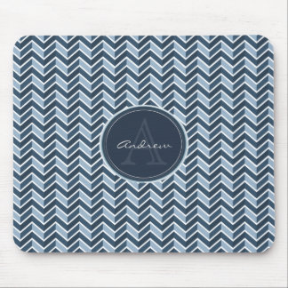 Tapis De Souris Monogramme bleu frais de motif de Chevron