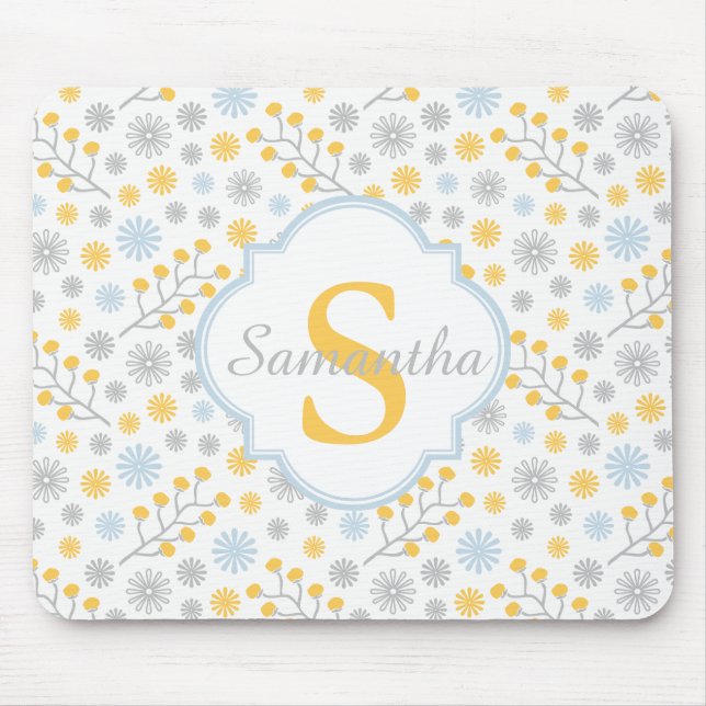 Tapis De Souris Monogramme bleu jaune et gris Motif Mousepad (Devant)