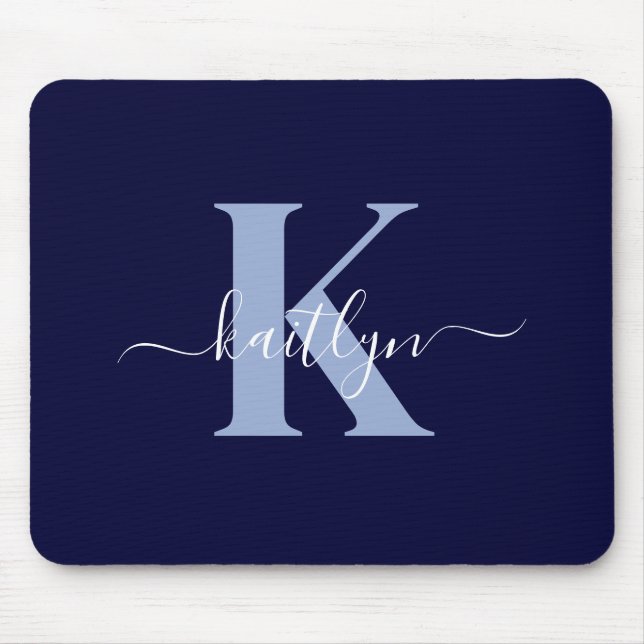 Tapis De Souris Monogramme bleu marine moderne (Devant)
