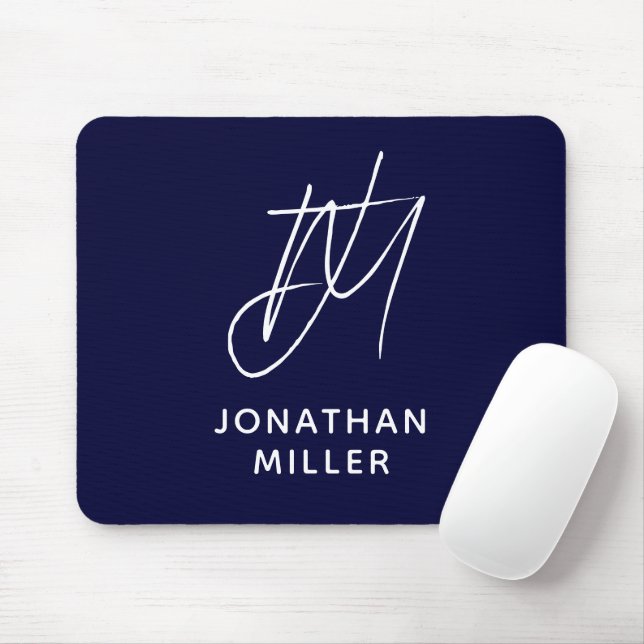 Tapis De Souris Monogramme bleu marine tendance (Avec souris)