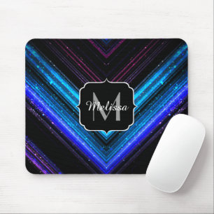 Tapis De Souris Monogramme brillant bleu métallique violet chevron
