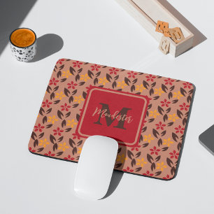 Tapis De Souris Monogramme Brown de Bourgogne esthétique Motif flo