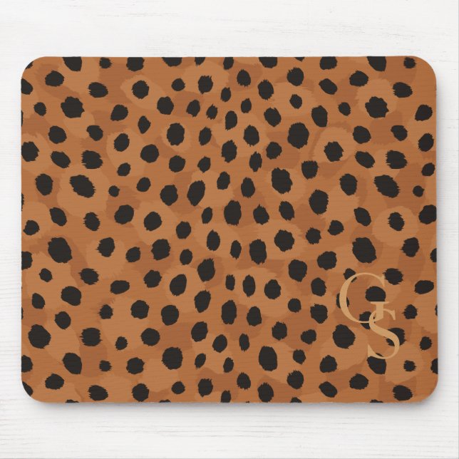 Tapis De Souris Monogramme brun chic d'impression de guépard (Devant)