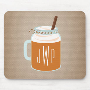 Tapis De Souris Monogramme Citrouille Épice Mason Jar Boisson d'au