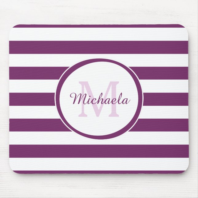 Tapis De Souris Monogramme Classique Avec Broad Bright Purple Stri (Devant)