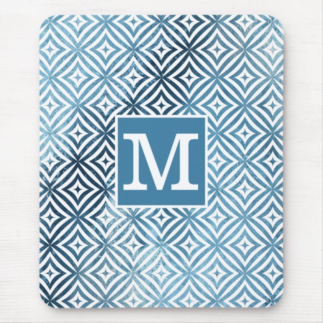 Tapis De Souris Monogramme classique Cercle de diamant bleu givre (Devant)