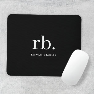Tapis De Souris Monogramme Classique Élégant Minimaliste Noir et B