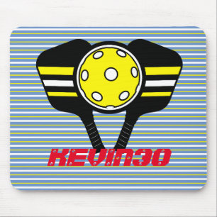 Tapis De Souris Monogramme cool rayures pickleball joueur jaune
