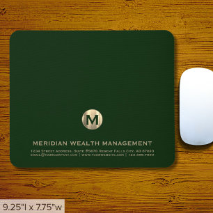 Tapis De Souris Monogramme d'affaires personnalisé Dark Green Gold
