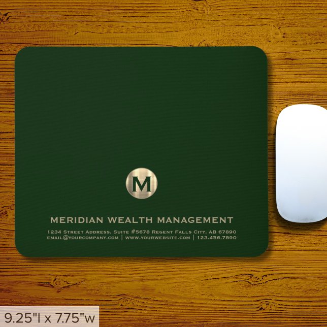Tapis De Souris Monogramme d'affaires personnalisé Dark Green Gold (Créateur téléchargé)