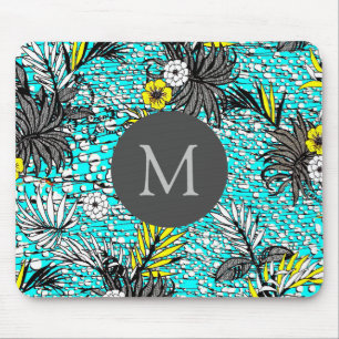 Tapis De Souris Monogramme d'Art Floral Exotique Abstrait