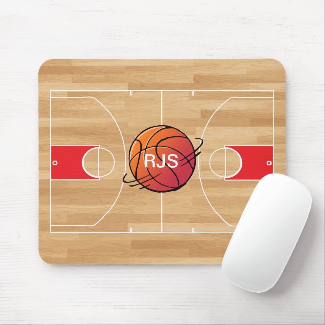 Tapis De Souris Monogramme de basket-ball sur terrain de basket-ba (Avec souris)
