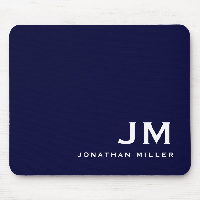 Tapis De Souris Monogramme de bloc moderne minimal bleu marine (Devant)