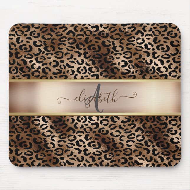 Tapis De Souris Monogramme de bronze noir Motif léopard (Devant)