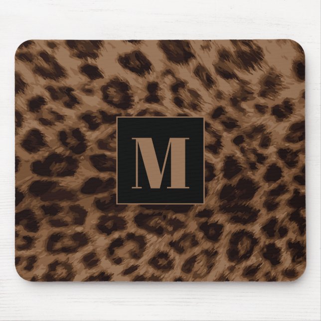 Tapis De Souris Monogramme de chic noir Brown de Leopard Poster de (Devant)
