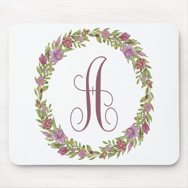 Tapis De Souris Monogramme de couronne florale A (Devant)