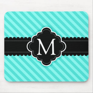 Tapis De Souris Monogramme de coutume de noir de motif de rayures