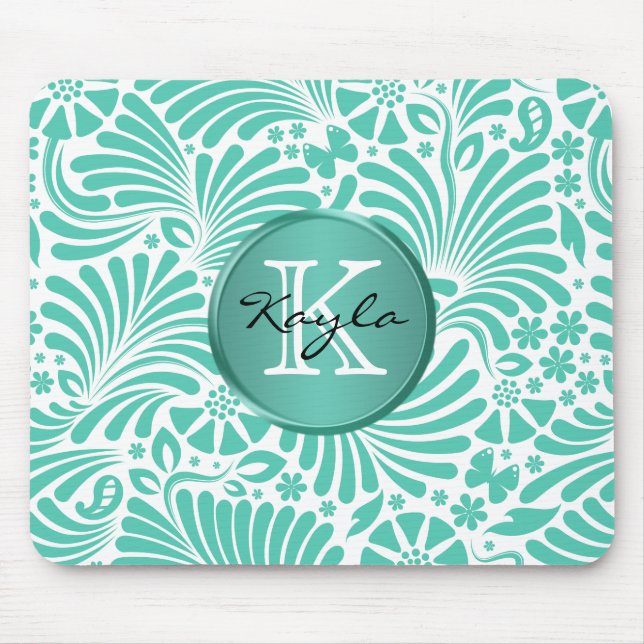 Tapis De Souris Monogramme de Damas Tropical Moderne (Devant)