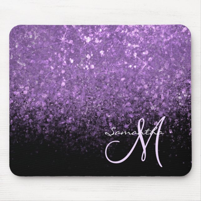 Tapis De Souris Monogramme de fille Parties scintillant violet éti (Devant)