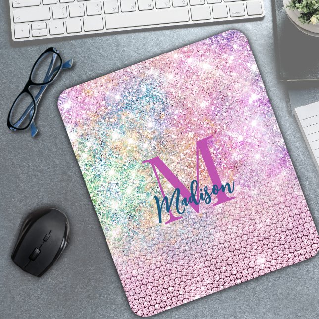 Tapis De Souris monogramme de la fausse parties scintillant rose u (Créateur téléchargé)