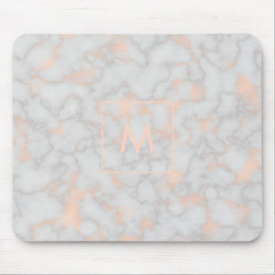 Tapis De Souris Monogramme de marbre et rose imprimé d'or