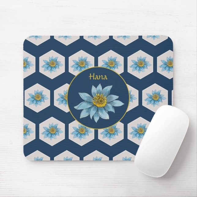 Tapis De Souris Monogramme de Motif de Lily géométrique japonais (Avec souris)