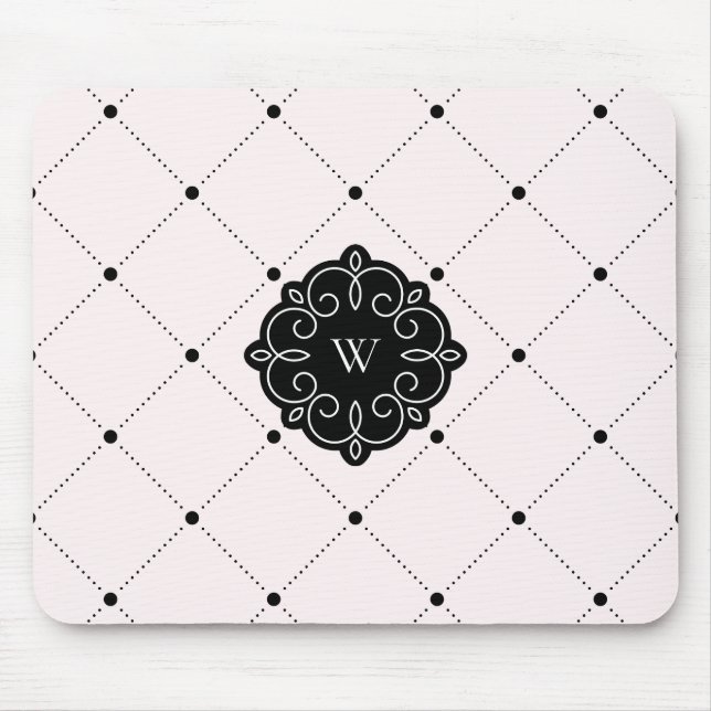 Tapis De Souris Monogramme de motif de points de diamant rose et (Devant)