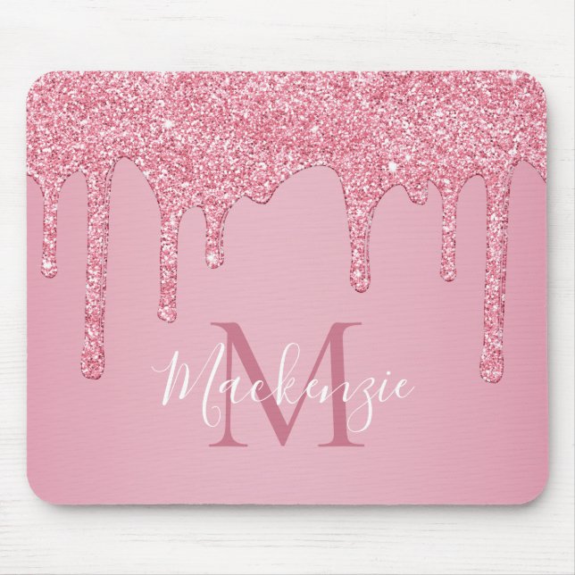Tapis De Souris Monogramme de Parties scintillant à étincelle rose (Devant)