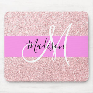 Tapis De Souris Monogramme de Parties scintillant dorée Glam Blush