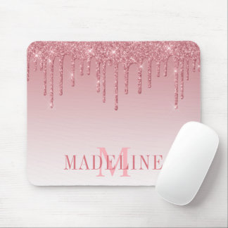 Tapis De Souris Monogramme de Parties scintillant rose poussiéreux