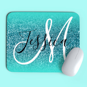 Tapis De Souris Monogramme de Parties scintillant Turquoise Turquo