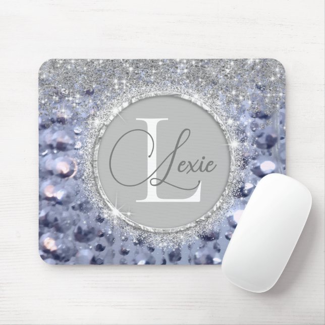 Tapis De Souris Monogramme de perles bleues (Avec souris)