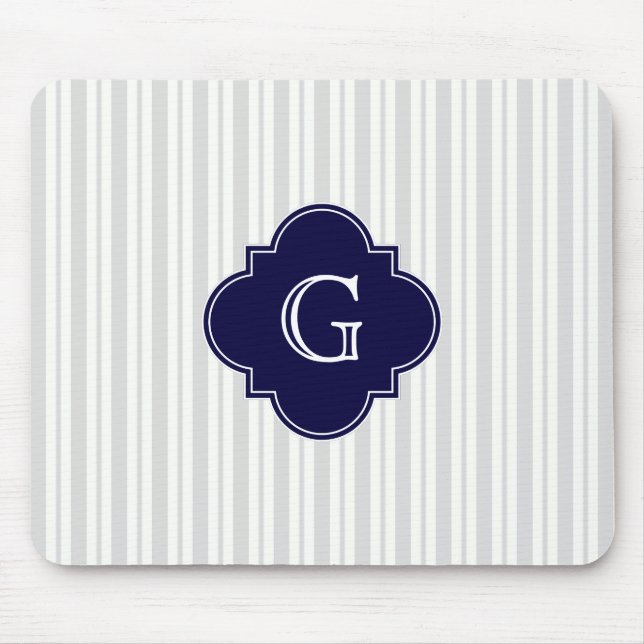 Tapis De Souris Monogramme de Quatrefoil de la marine à rayures in (Devant)