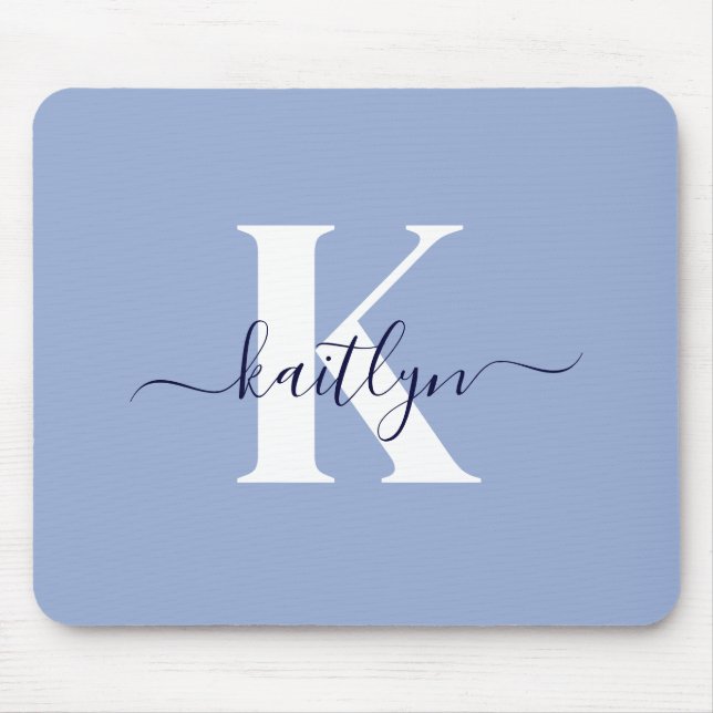 Tapis De Souris Monogramme de script bleu moderne (Devant)