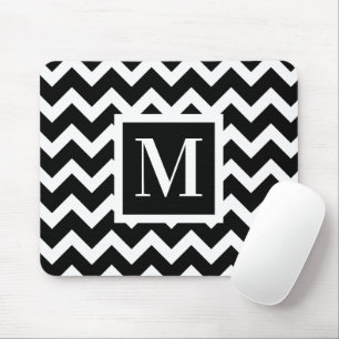 Tapis De Souris Monogramme de Zigzag simple noir et blanc