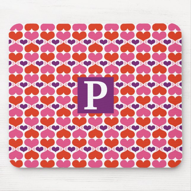 Tapis De Souris Monogramme d'édredon de coeurs de Valentine (Devant)