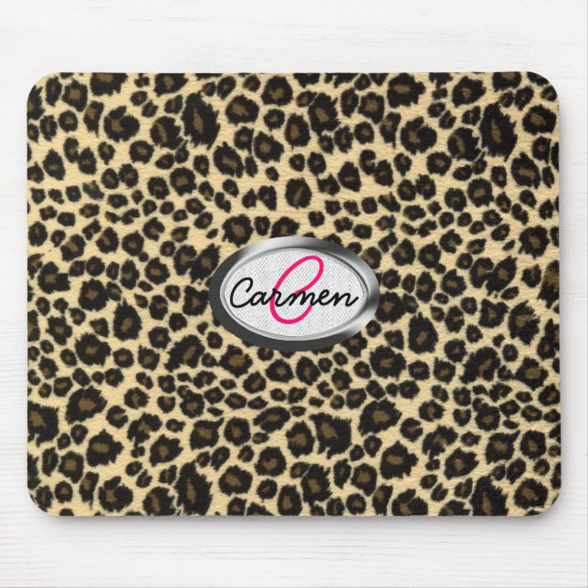 Tapis De Souris Monogramme d'empreinte de léopard (Devant)