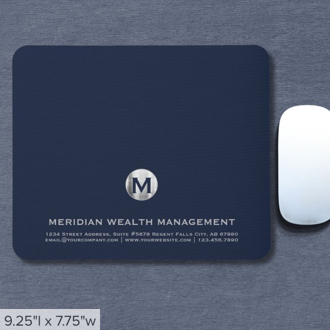 Tapis De Souris Monogramme d'entreprise Blue Silver personnalisé (Créateur téléchargé)