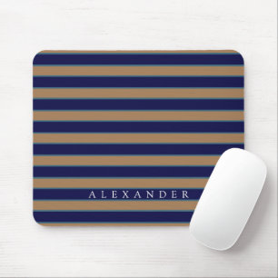 Tapis De Souris Monogramme des bandes bleues Brown personnalisées