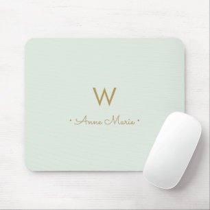 Tapis De Souris Monogramme d'or moderne Sage Green