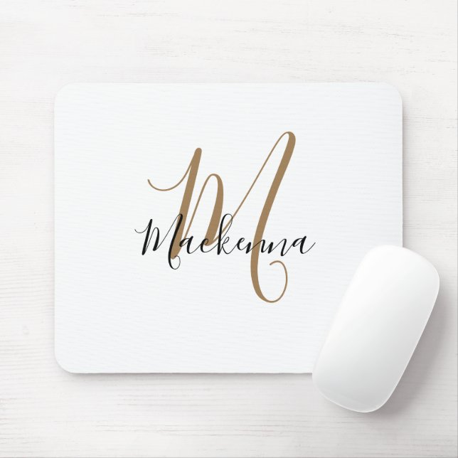 Tapis De Souris Monogramme d'or noir moderne élégant Script Girly  (Avec souris)