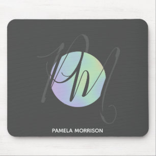 Tapis De Souris Monogramme du cercle holographique moderne - Mouse