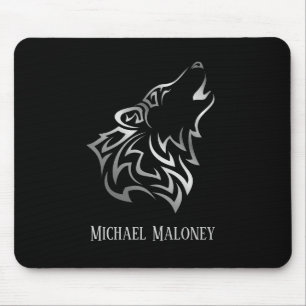 Tapis De Souris Monogramme du loup noir d'argent