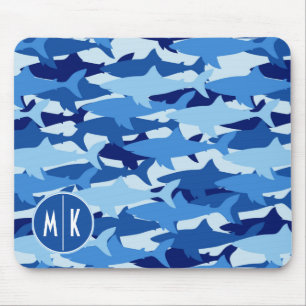 Tapis De Souris Monogramme du motif de requin bleu