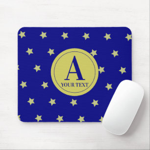 Tapis De Souris Monogramme élégant à motif étoile or et bleu