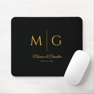 Tapis De Souris Monogramme élégant avec nom de couple Noir