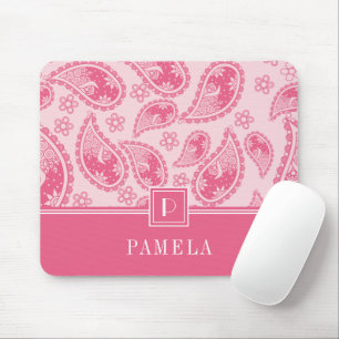 Tapis De Souris Monogramme élégant de motif paisley rose rétro