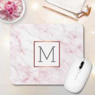 Tapis De Souris Monogramme élégant en marbre rose