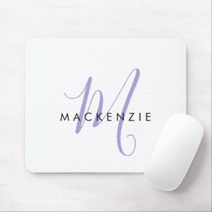 Tapis De Souris Monogramme élégant moderne blanc lavande écriture